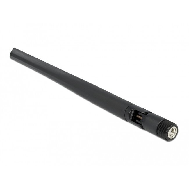 Delock WLAN 802.11 ac/ax/a Antenna RP-SMA plug 5 dBi 20 cm omnidirectional with tilt joint and flexible material black