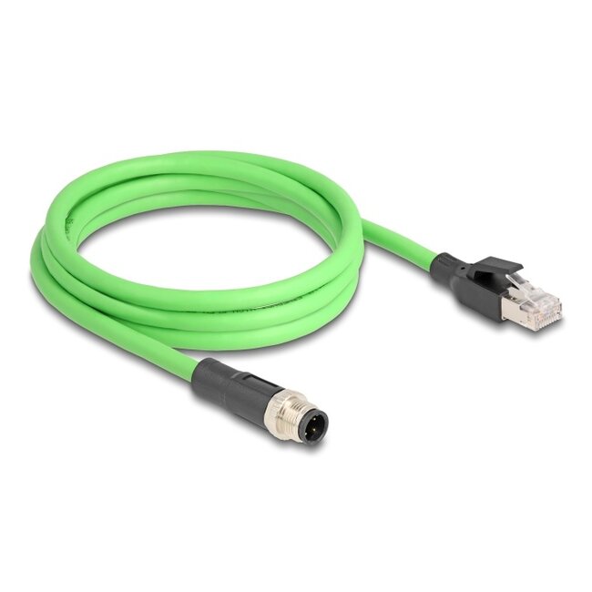 Delock M12 Cable D-coded 4 pin male to RJ45 male PUR (TPU) 2 m