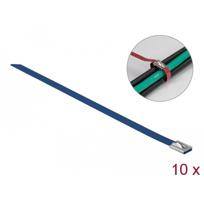 Delock Stainless Steel Cable Ties L 400 x W 7.9 mm blue 10 pieces