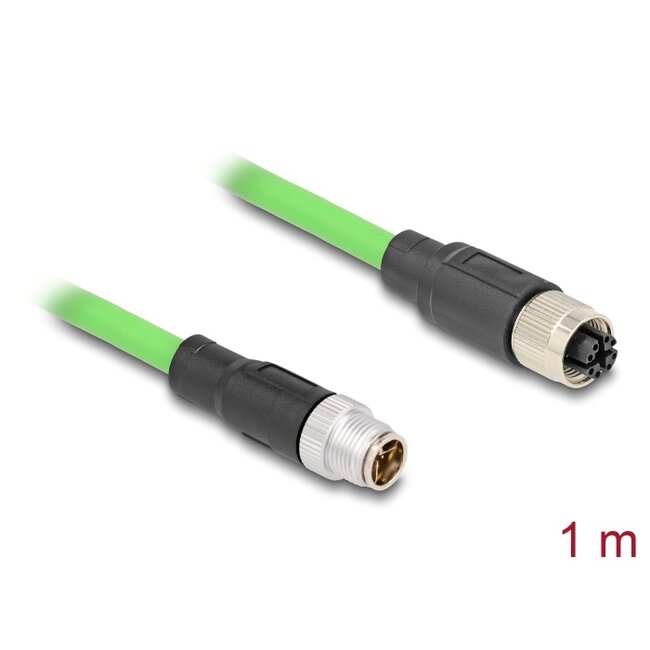Delock M12 Cable X-coded 8 pin male to female PUR (TPU) 1 m