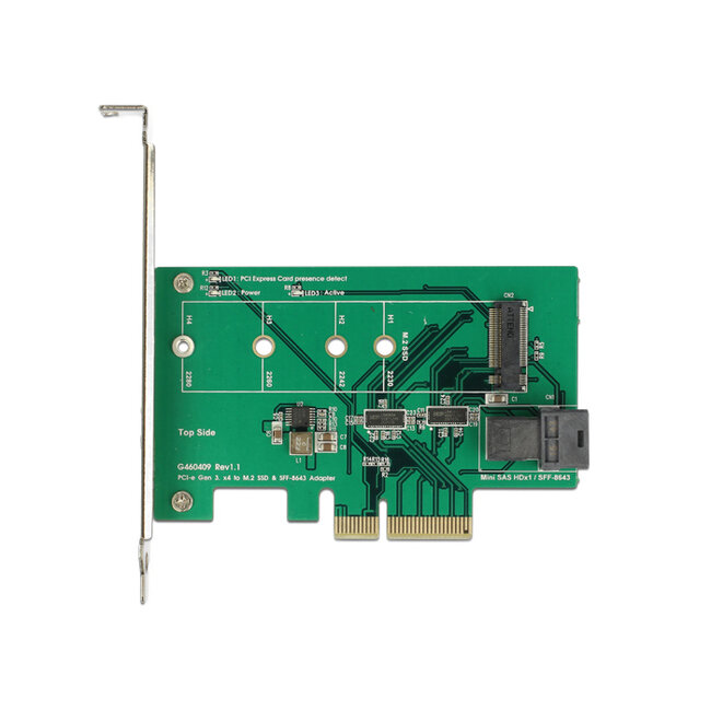Delock PCI Express x4 Card > 1 x internal NVMe M.2 PCIe / 1 x internal SFF-8643 NVMe – Low Profile Form Factor