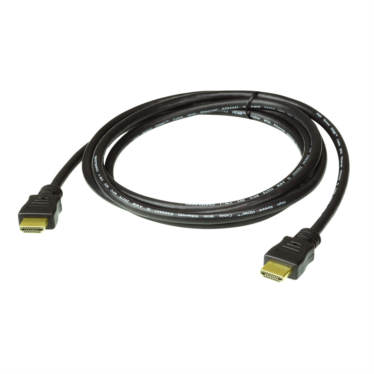 Aten 2 m Hogesnelheids-HDMI-Kabel met Ethernet. Snoerlengte: 2 m, Aansluiting 1: HDMI Type A (Standaard), Aansluiting 1 type: Mannelijk, Aansluiting 2: HDMI Type A (Standaard), Aan