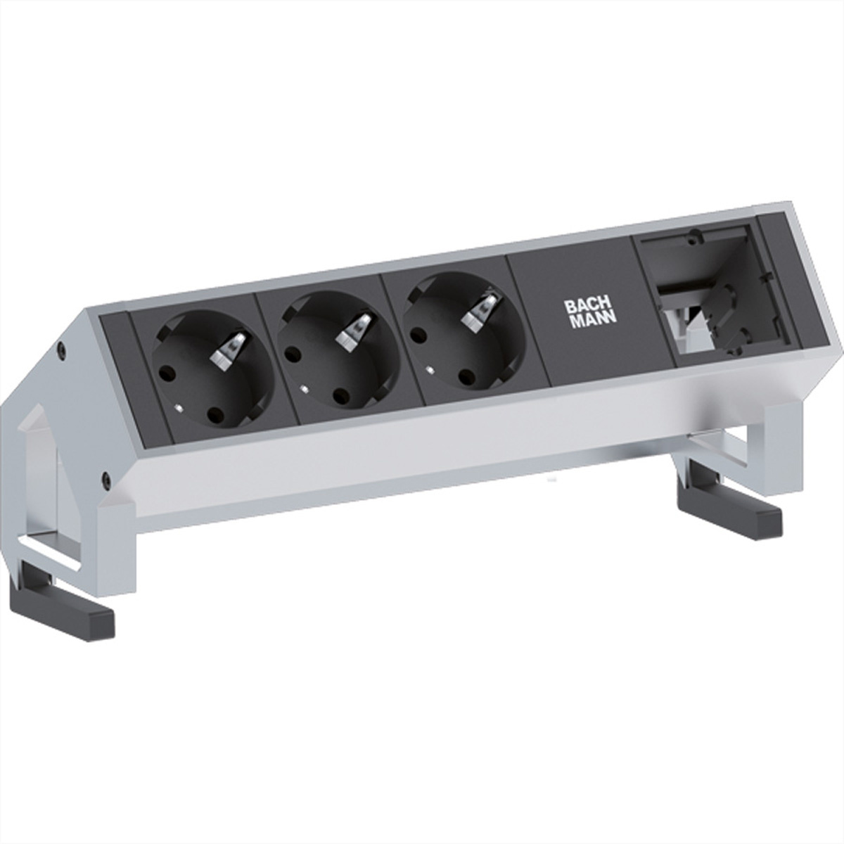 Bachmann DESK 2 3AC outlet(s) 0.2m Zwart, Roestvrijstaal power uitbreiding
