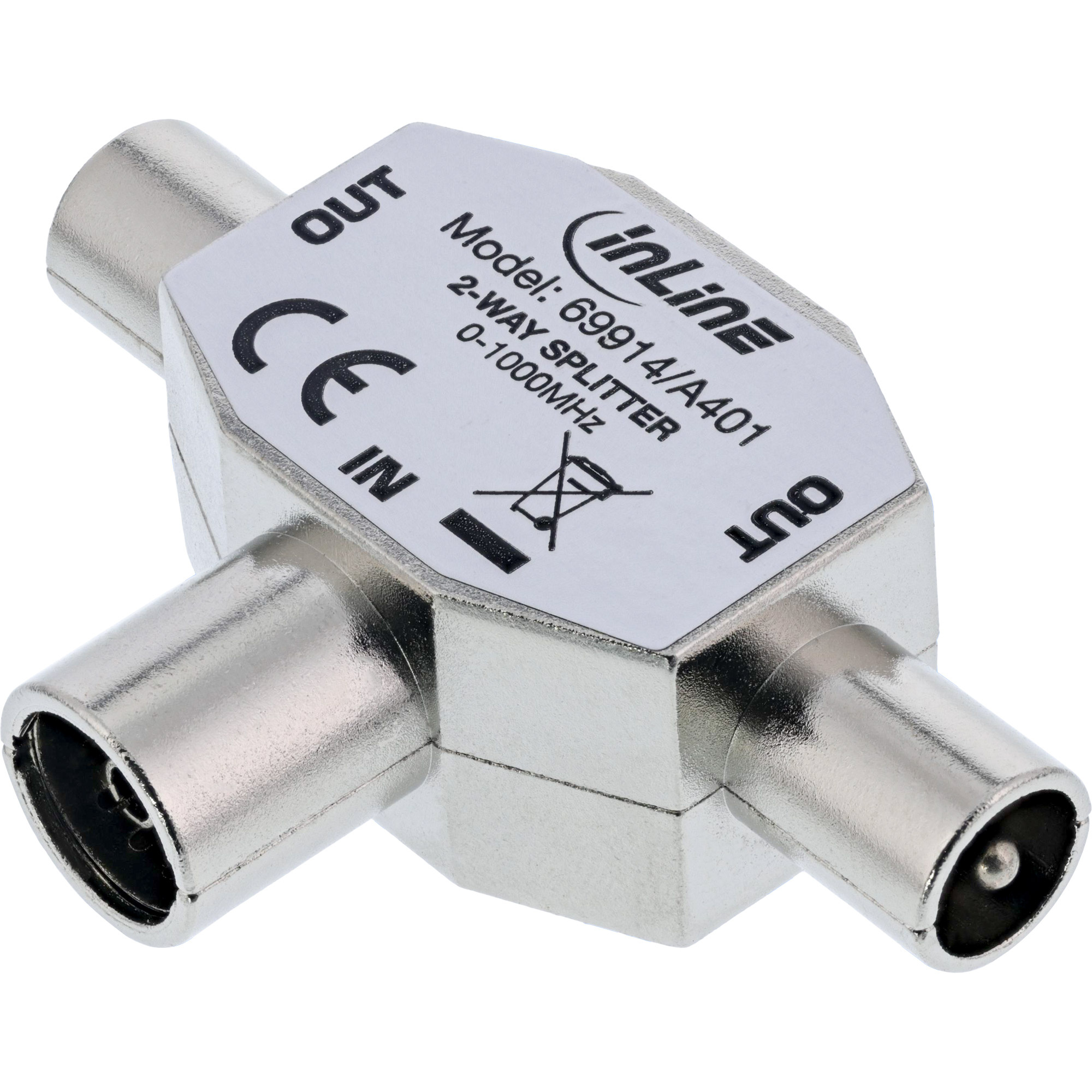InLine 69914. Aansluiting 1: 2xCoax, Aansluiting 2: Coax. Kleur van het product: Zilver