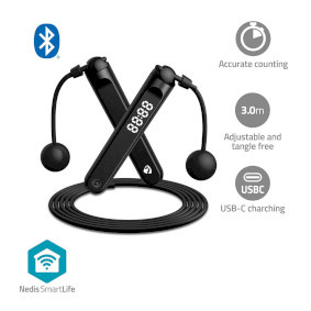 SmartLife Buitensport - Springtouw - Bluetooth - Dual Hall sensor - LED-Scherm - PVC - 3.00 m - Snoerloze Ballen / Tasje - Zwart