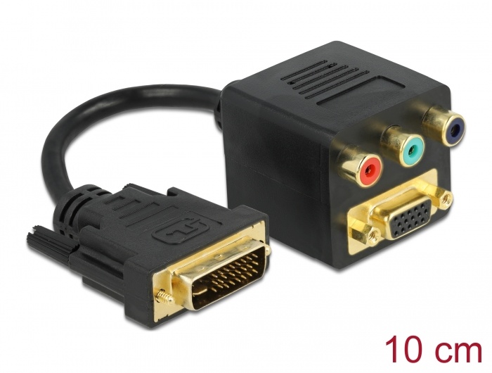 DeLOCK Adapter DVI29 male to VGA + 3x Cinch female. Lengte snoer: 0,2 m, Aansluiting 1: DVI29, Aansluiting 2: YPbPr; VGA