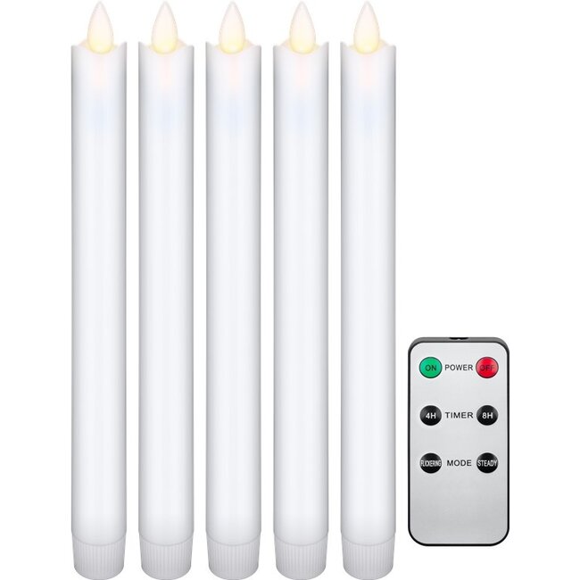 Goobay Set of 5 White LED Real Wax Rod Candles, incl. Remote Control