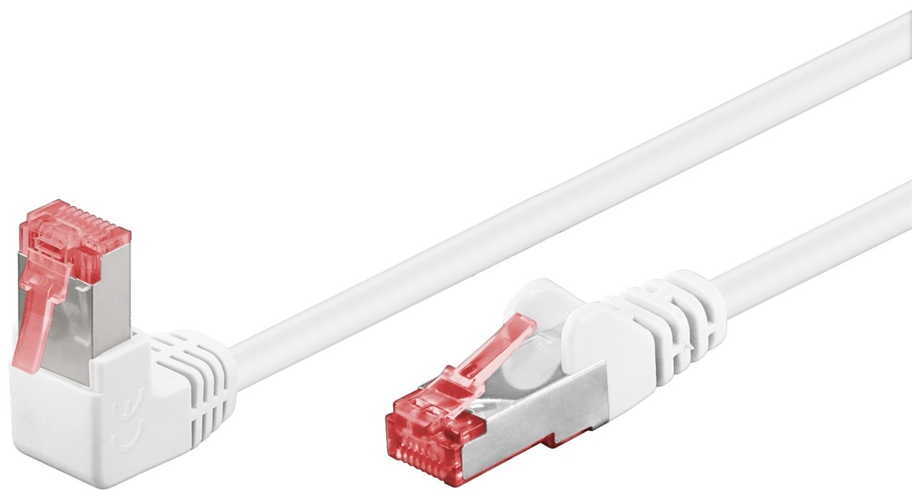 CAT 6 patchkabel 1x 90° haaks, S/FTP (PiMF), wit