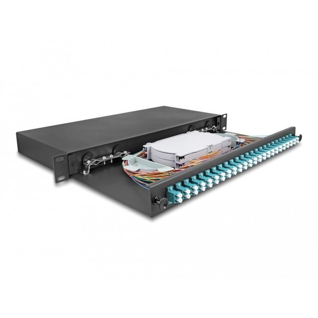 Delock 19″ Optical Fiber Splice Box 24 x LC Duplex OM3 1U complete assembled