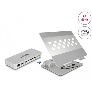 DeLOCK Delock Tablet and Laptop Stand with integrated Docking Station 4K - HDMI / DisplayPort / LAN / Hub / HDR / PD
