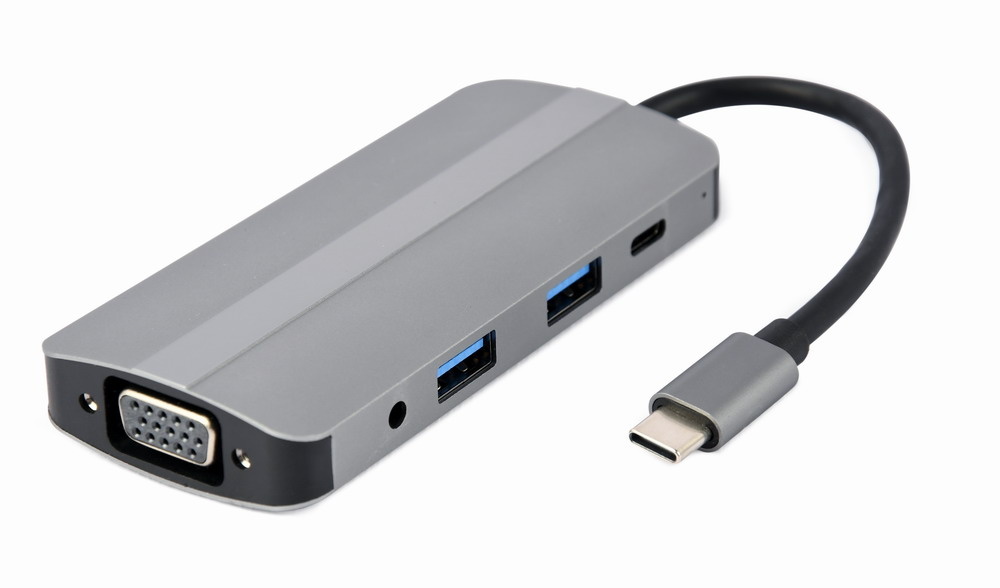 Gembird A-CM-COMBO8-02. Hostinterface: USB Type-C, Hub-interfaces: HDMI, USB 3.2 Gen 1 (3.1 Gen 1) Type-A, USB Type-C, VGA, Compatibele geheugenkaarten: MicroSD (TransFlash), SD. K