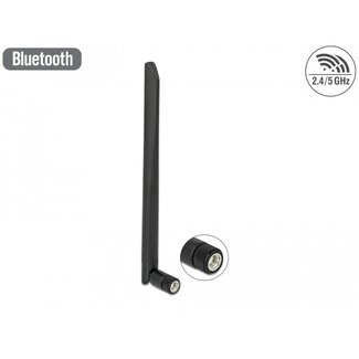 DeLOCK Delock WLAN 802.11 a/ax/a/b/g/n Antenna RP-SMA plug 5 dBi 20 cm omnidirectional with tilt joint flexible and rubber surface black