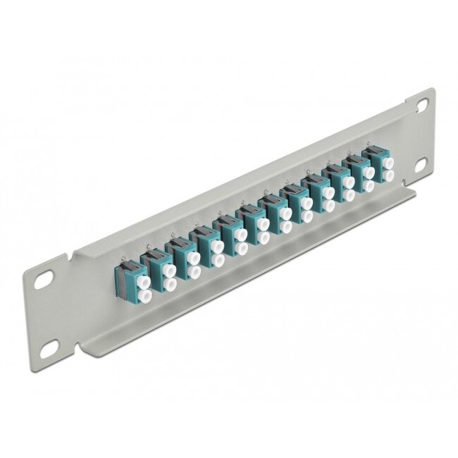 Delock 10″ Fiber Optic Patch Panel 12 Port LC Duplex aqua 1U grey