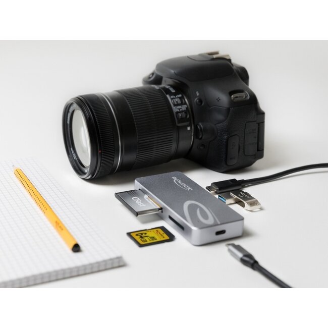 Delock USB Type-C™ Card Reader for CFast and SD memory cards + USB Hub with Type-A and USB Type-C™ port