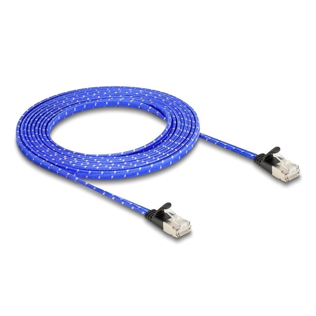 Delock RJ45 flat network cable with braided coating Cat.6A U/FTP 3 m blue