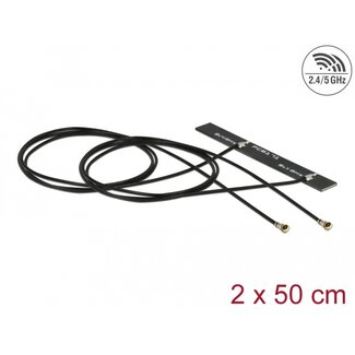 DeLOCK Delock Dual Band WLAN WiFi 6 Twin Antenna 2 x I-PEX Inc., MHF® 4L plug 3 - 5 dBi 1.13 2 x 50 cm PCB internal self adhesive