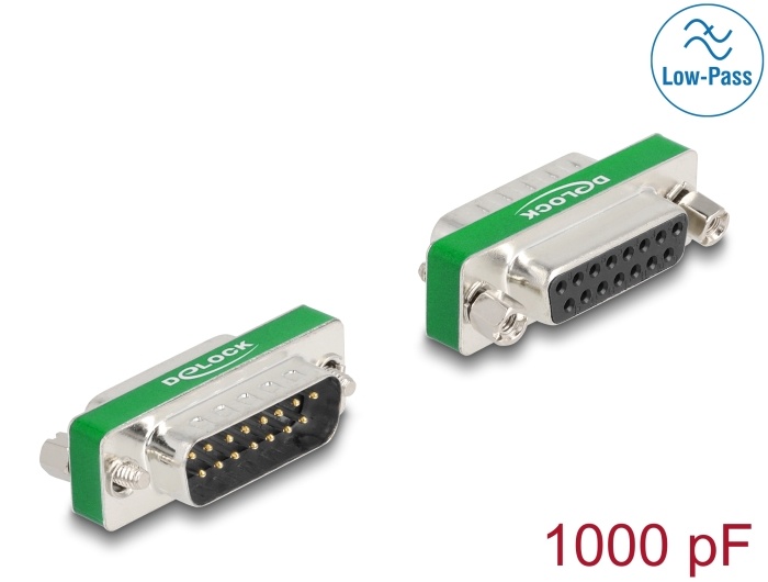 Delock RF/EMI Interference Suppression Filter D-Sub 15 pin male to female with low-pass filter capacitive |