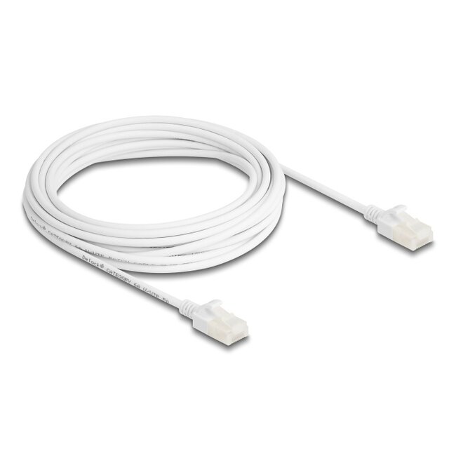 Delock RJ45 Network Cable Cat.6A plug to plug with robust latch for industrial use U/UTP Slim 5 m white