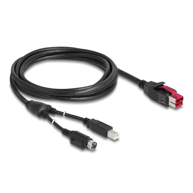 Delock PoweredUSB cable male 24 V > USB Type-B male + Hosiden Mini-DIN 3 pin male 3 m for POS printers and terminals