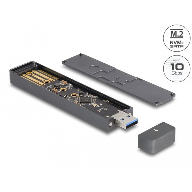 Delock External Enclosure for M.2 NVME PCIe SSD or SATA SSD with USB 10 Gbps Type-A male