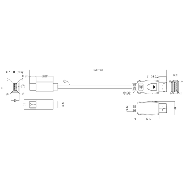 BACHMANN Mini DisplayPort naar HDMI 1,5m S.1 Mini DP S.2 HDMI