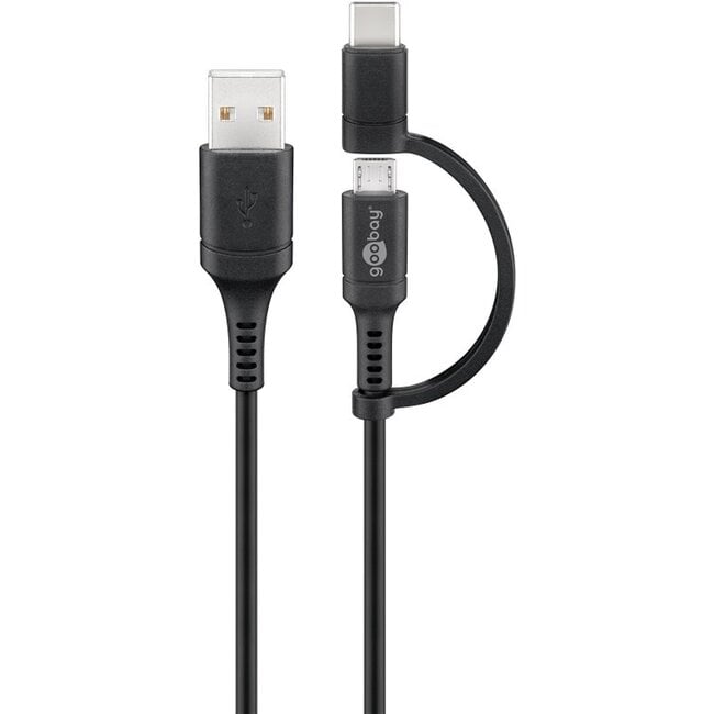 Goobay Charging and Synchronisation Combination Cable (with USB A to Micro-USB & USB-C™) 1 m