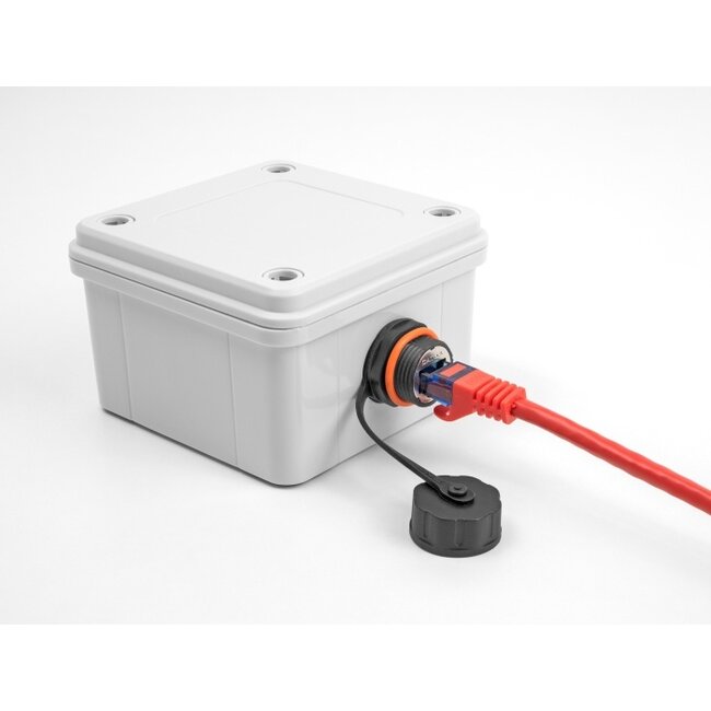 Delock Cable Connector RJ45 jack to RJ45 jack Cat.6A with M20 thread and protective cap IP68 dust and waterproof