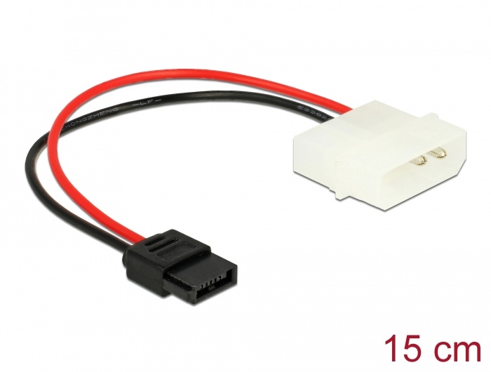 DeLOCK 85638. Lengte snoer: 0,15 m, Aansluiting 1: Molex (4-pin), Aansluiting 2: SATA 6-pin Slimline. Diameter: 1,6 mm. Type verpakking: Polybag