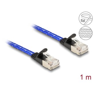 DeLOCK Delock RJ45 flat network cable with braided coating Cat.6A U/FTP 1 m blue