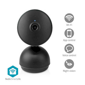 SmartLife Camera voor Binnen | Wi-Fi | Full HD 1080p | Kiep en kantel | Cloud Opslag (optioneel) / microSD (niet inbegrepen) / Onvif | Met bewegingssensor | Nachtzicht | Zwart