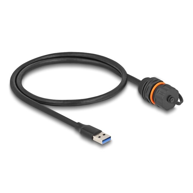 Delock USB 5 Gbps Cable USB Type-A male to USB Type-A female for installation with M20 thread and protective cap IP68 dust and waterproof 60 cm black