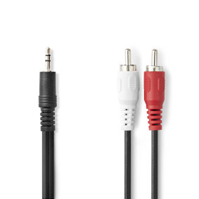 Nedis Stereo-Audiokabel - 3,5 mm Male - 2x RCA Male - Vernikkeld - 5.00 m - Rond - Zwart - Label