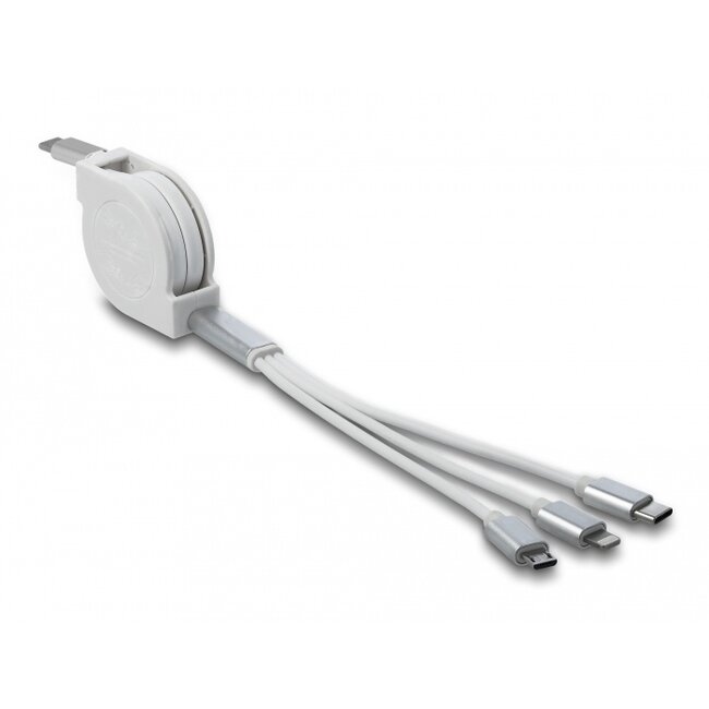 Delock USB Type-C™ 3 in 1 Retractable Charging Cable for Lightning™ / Micro USB / USB Type-C™ white