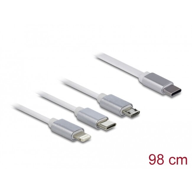 Delock USB Type-C™ 3 in 1 Retractable Charging Cable for Lightning™ / Micro USB / USB Type-C™ white