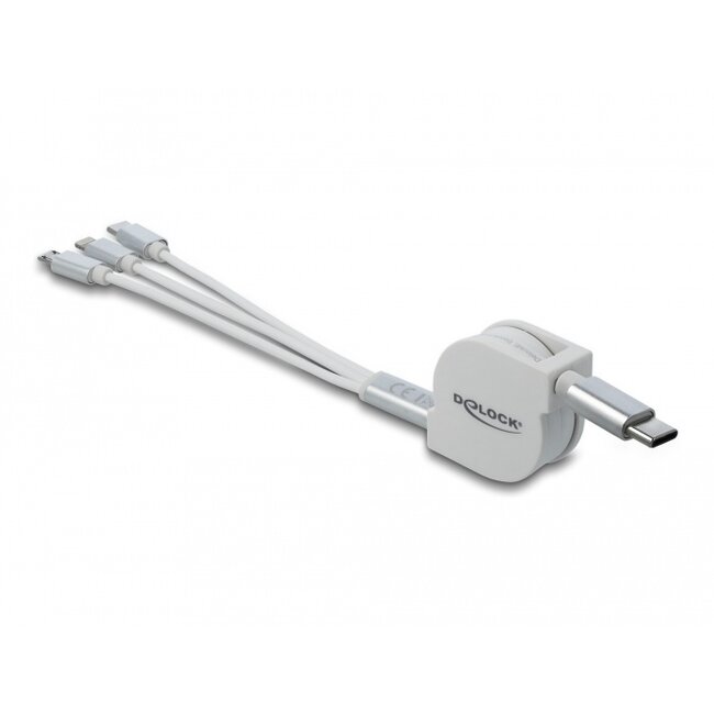 Delock USB Type-C™ 3 in 1 Retractable Charging Cable for Lightning™ / Micro USB / USB Type-C™ white