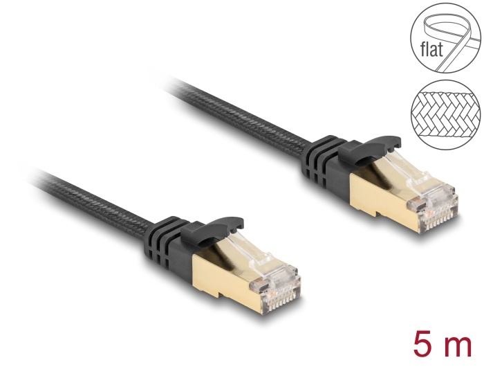 Delock RJ45 Flat Network Cable with braided jacket Cat.6A S/FTP plug to plug 5 m black |