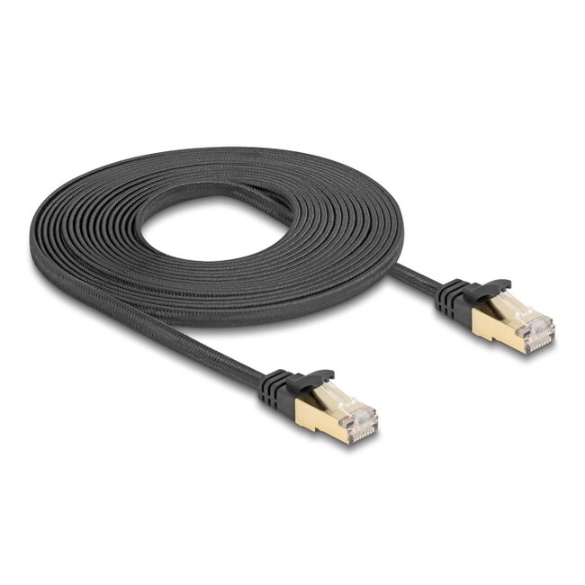Delock RJ45 Flat Network Cable with braided jacket Cat.6A U/FTP plug to plug 5 m black