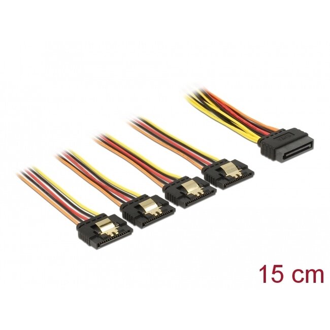 Delock Cable SATA 15 pin power plug with latching function > SATA 15 pin power receptacle 4 x straight 15 cm