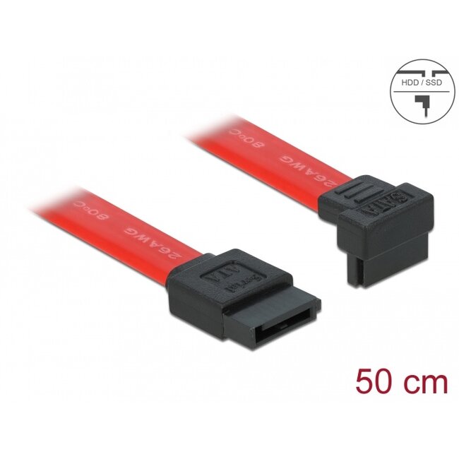 Delock SATA 3 Gb/s Cable straight to downwards angled 50 cm red