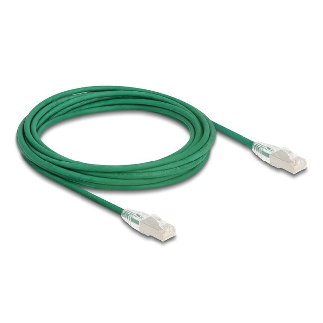 Delock RJ45 Network Cable Cat.6A plug to plug with curved latch U/FTP Slim 5 m green