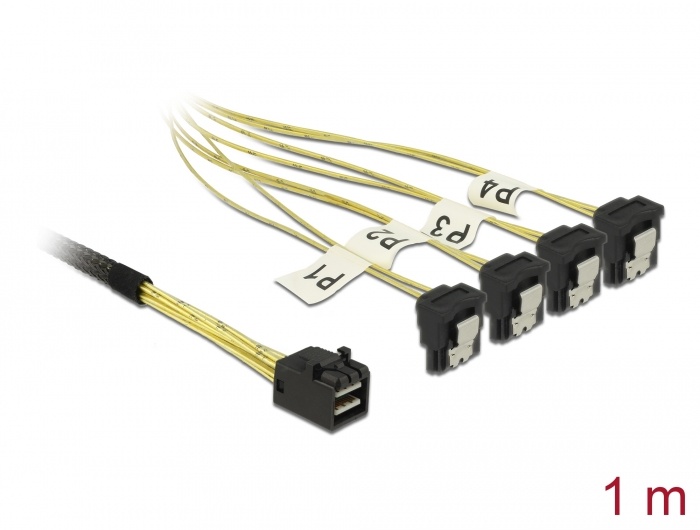 DeLOCK 85685 1 x Mini SAS HD SFF-8643 4 x SATA 7 pin Zwart, Geel kabeladapter/verloopstukje