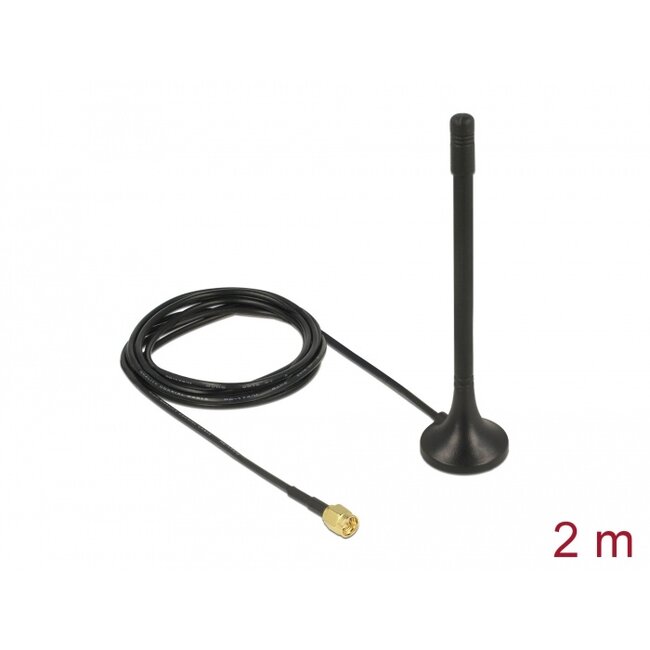 Delock ISM 433 MHz Antenna SMA plug 2 dBi omnidirectional with magnetic base and connection cable (RG-174, 2 m) black