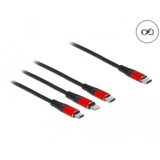 DeLOCK Delock USB Charging Cable 3 in 1 USB Type-C™ to Lightning™ / Micro USB / USB Type-C™ 30 cm black / red