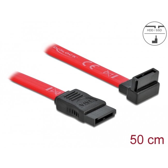 Delock SATA 3 Gb/s Cable straight to upwards angled 50 cm red