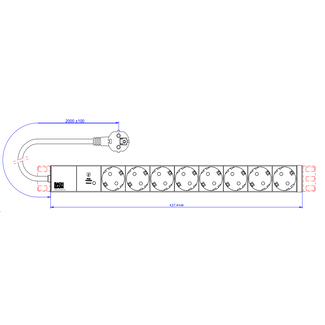 Bachmann BACHMANN 19" 1U 8xCEE7/3 sw 1xSPD-Plus 2,0m CEE7/7