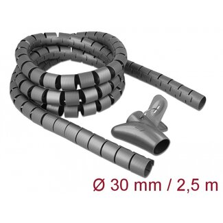 DeLOCK Delock Spiral Hose with Pull-in Tool 2.5 m x 30 mm grey