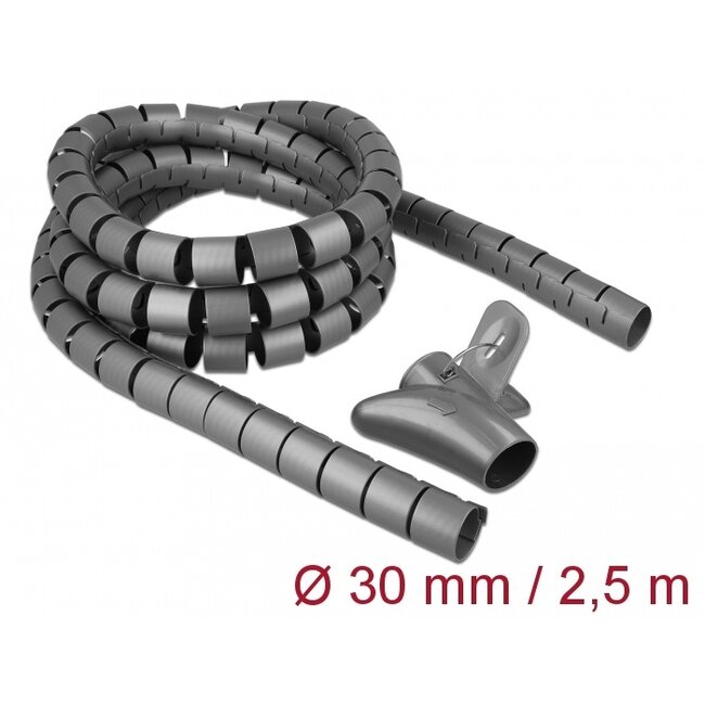 Delock Spiral Hose with Pull-in Tool 2.5 m x 30 mm grey