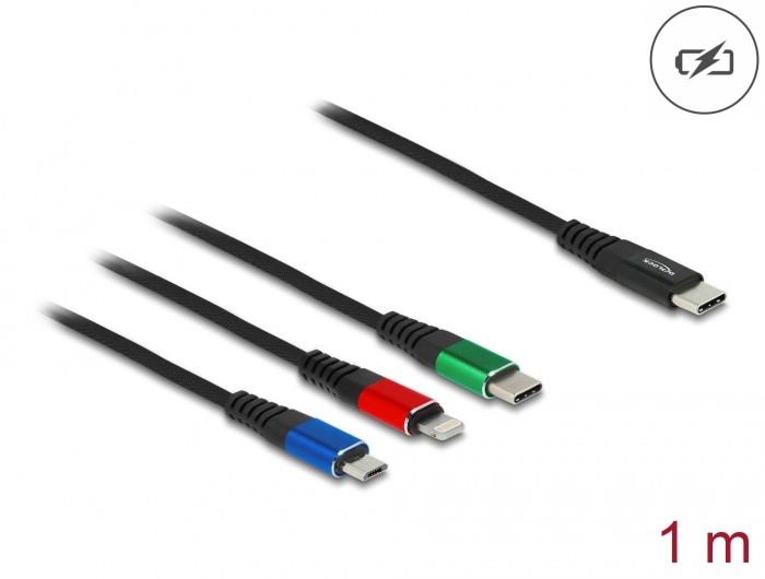 DeLOCK 86596, 1 m, USB C, USB C/micro-USB B/Lightning, USB 2.0, Zwart, Blauw, Groen, Rood