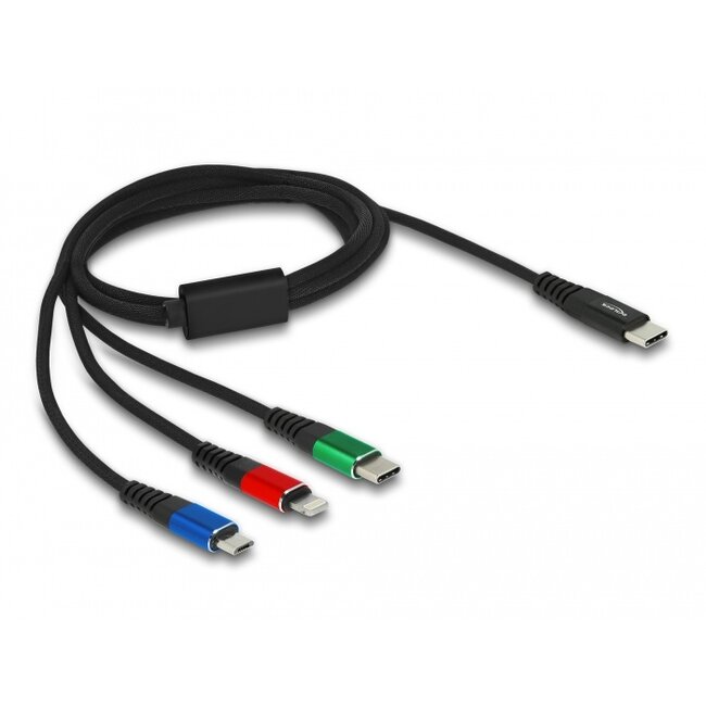 Delock USB Charging Cable 3 in 1 USB Type-C™ to Lightning™ / Micro USB / USB Type-C™ 1 m