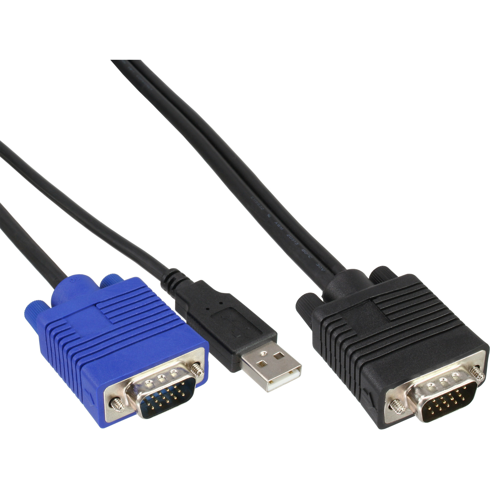 InLine 60667D. Snoerlengte: 1,8 m, Kleur van het product: Zwart, Aansluiting 1: USB-A male. VGA